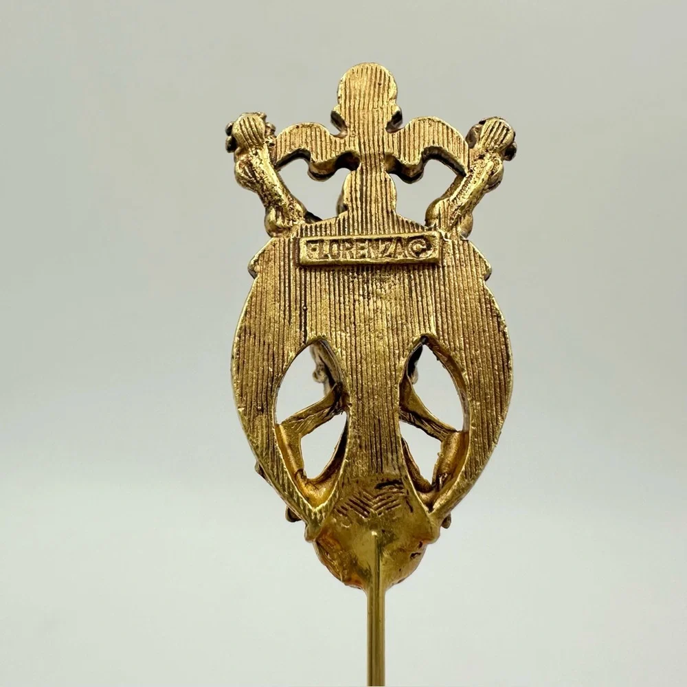 Florenza Vintage Faux Pearl Crown Straight Stick Pin Gold Tone hat pin